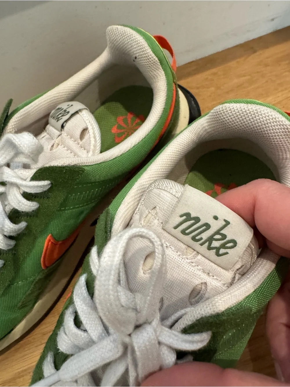 Nike Air Max Pre-Day LX Green with Orange Swoosh. Unisex.